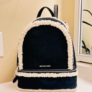 Michael Kors Rhea Medium Genuine Leather and Sherpa Backpack